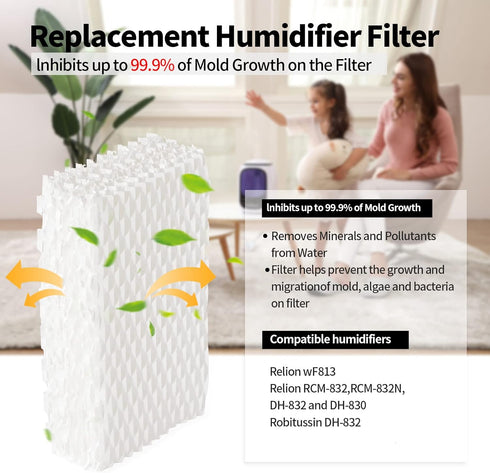 KingBra 2Pcs Humidifier Wicking Filters Replacement Filter Compatible with Relion WF813 ReliOn RCM-832 Humidifier