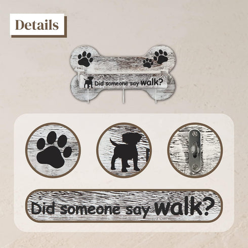 J JACKCUBE DESIGN Rustic White Bone Shape Wall Mounted Dog Leash Holder with 3 Key Holder Hooks and Extra Storage Compartment Box Shelf for Pet Tr...