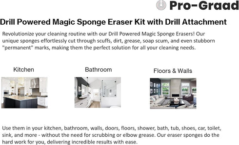 3.5” Drill Powered Magic Sponge Eraser 6 Pieces Kit with Drill Attachment | 25% Thicker Ultra Durable Melamine Cleaning Eraser Pads for Bathroom K...
