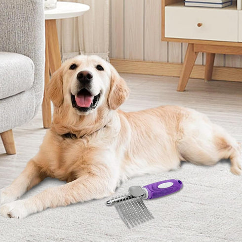 Detangling Pet Comb for Dog & Cat, Grooming Comb with Long & Short Stainless Steel Teeth, Safely Remove Knots & Tangles for Healthy Shiny Coat, Ge...