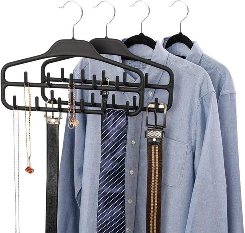 FairyHaus Belt Hanger Organizer 2 Pack, Non Slip Tie Rack Holder, Durable Hanging Closet Accessory Hooks for Belts, Ties, Jewelry, Scarves, Black...