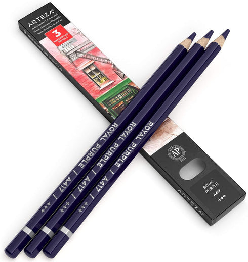 ARTEZA Professional Watercolor Pencils, Pack of 3, A417 Royal Purple, Water-Soluble Pencils for Coloring, Blending, Layering & Watercolor Techniqu...