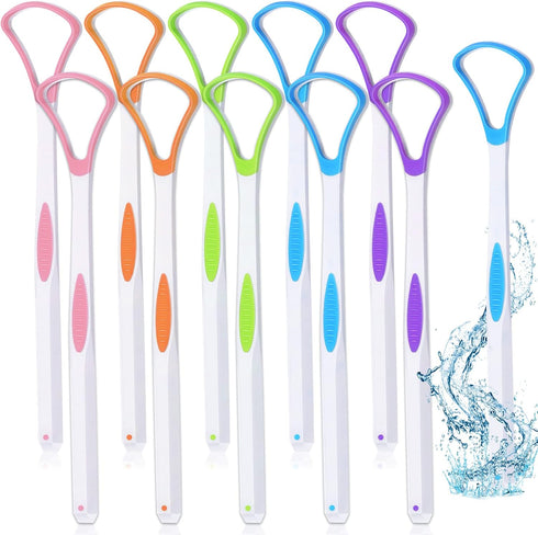 10 Pieces Tongue Scraper Tongue Cleaner Plastic Tongue Brush for Adults Kids Healthy Oral Care, Pink Blue Green Purple Orange...