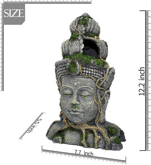 PINVNBY Aquarium Buddha Head Statue Decorations,Fish Tank Resin Large Buddha Sculpture Ornament,Betta Hideout Cave Sleep Rest Play for Small Fish ...