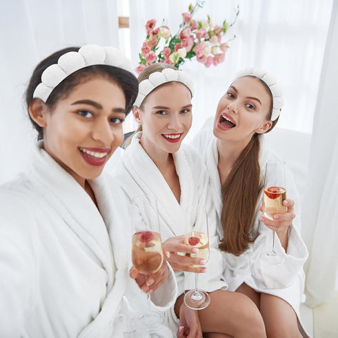 3 PCS Sponge Spa Headband Puffy Spa Headband with Wrist Washband Face Wash Set, Terry Towel Cloth Fabric Head Band for Skincare Makeup Headband an...