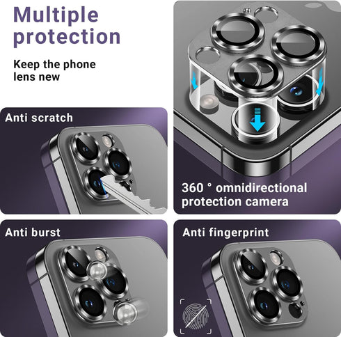 AFARER 2 Pack for iPhone 15 Pro/iPhone 15 Pro Max Camera Lens Protector, Metal Camera Cover with 9H Tempered Glass Screen Protector Accessories,[D...