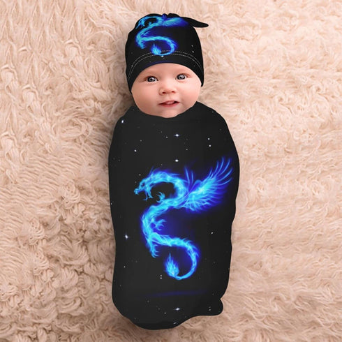 Fire Dragon Starry Sky Baby Stuff Newborn Swaddle and Hat Set Stretchy Soft Funny Baby Receiving Blanket Gifts for Infant Baby Boy Girl...