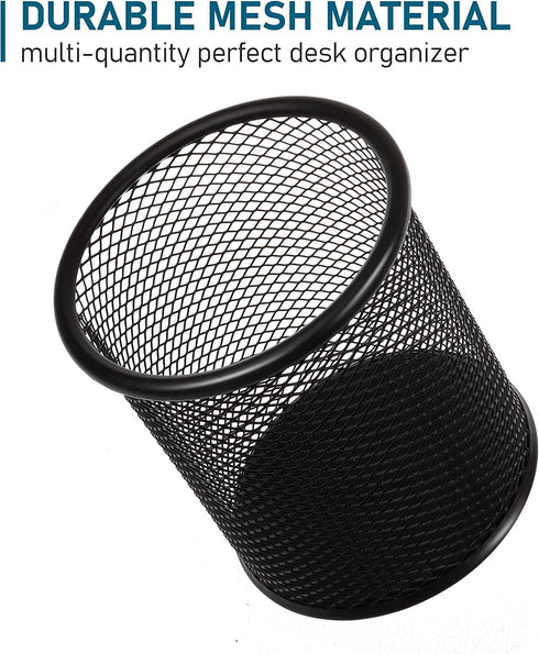 QYH Metal Pencil Holder for Desk Mesh Pen Cup 4 Packs Black Pen Organizer Office 3.54x3.93 Inch...
