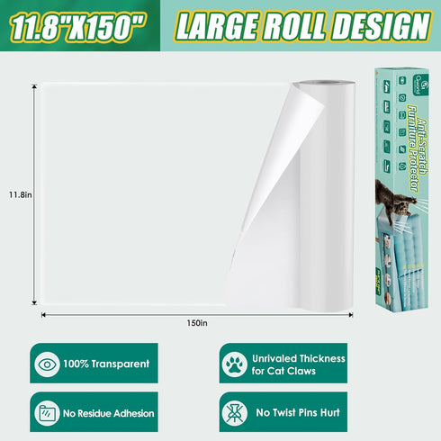 ?NO PINS Pain? Cat Scratch Furniture Protector Thicken Self-Adhesive Single Side Couch Protector from Cat Claws,Furniture Protectors from Cats Scr...