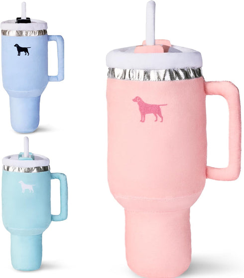 Pup Cup Tumbler Plush Dog Toy Cute, Funny, Squeaky Parody Gift (Pink Peach Dust)...
