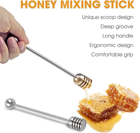 DUGATO Honey Dipper Set (2 Pack, 6.3") - 304 Stainless Steel Honeycomb Sticks for Honey Pot Jar, Syrup Drizzler, Tea & Coffee Stirrer - Elegant Ki...