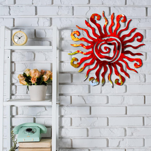 Moxweyeni 12 Inch Sun Metal Wall Art Outdoor Decor Wacky Large Sun Metal Art Sun Metal Wall Decor Pool Decorations for Home Bedroom Living Room Of...