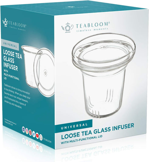 Teabloom Universal Glass Tea Infuser with Dual-Purpose Lid/Coaster – Hygienic, Non-Toxic Glass Filter for Loose Tea Leaves – Lead-Free & Cadmium-F...