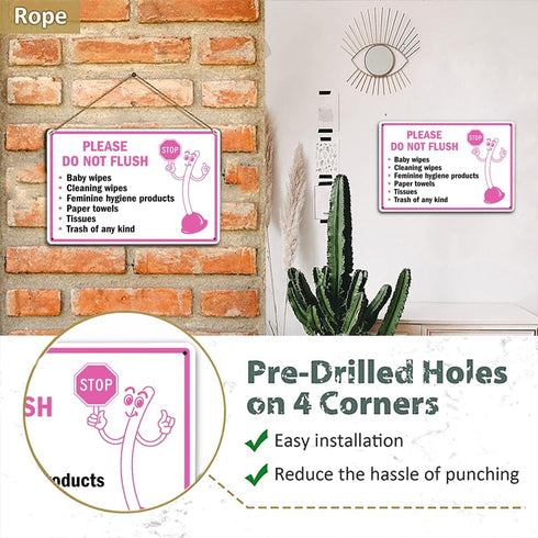 Restroom Reminder Metal Sign 12x8" Playful Toilet Mascot 'Do Not Flush' List - Pink Durable Bathroom Signage for Septic Tank Safety - Educational ...
