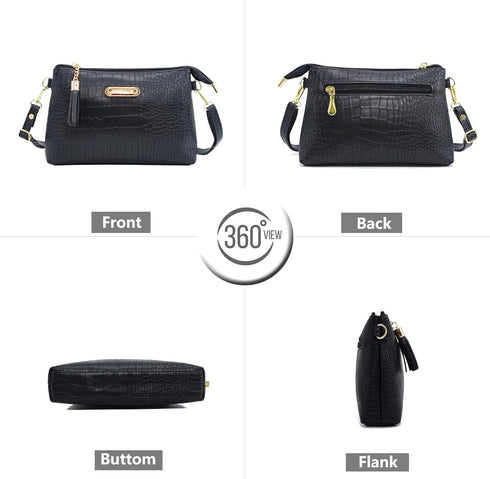 PORT&LOTUS Casual Crocodile Pattern Crossbody Bags Tassels Zipper Shoulder Bag Ladies Purses for Women...