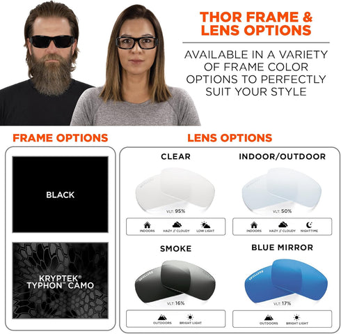 Ergodyne Skullerz Thor Safety Sunglasses - Black Frame, Smoke Lens...