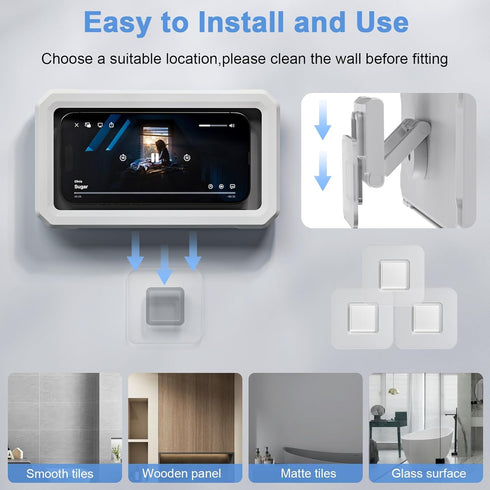 Shower Phone Holder Waterproof, 480°Rotating Waterproof Phone Holder for Shower Adjustable Anti-Fog Shower Phone Case Holder Bathroom Wall Phone M...