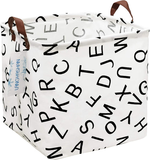 LANGYASHAN Square Storage Baskets Waterproof Canvas Children Laundry Nursery Hamper for Shelves Gift Baskets Toy Organizer Room Decor (Square alph...