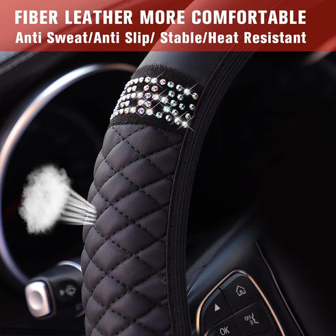 Bling Leather Steering Wheel Cover, Rhinestones 15 Inch Colorful Auto Steering Wheel Protector, Sparkly Crystal Diamond for Women Girls Most Cars ...