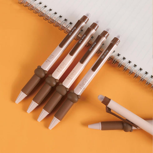 4 Pcs Erasable Gel Pens Cute Retractable Pens Cartoon Bear Pens 0.5mm Blue Ink Gel Pen Office School Pens Women Girls Boy Pens (Blue Ink-Bear Shap...
