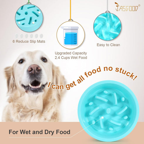 JASGOOD Slow Feeding Dog Bowl for Raised Pet Feeders Blue Maze Food Water Bowl Compatible with Elevated Diners(Blue,Fit Opening Fit Opening 7.5"-8...