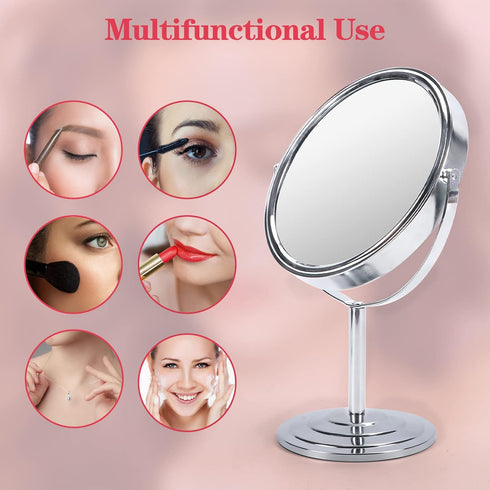 Schliersee 10X Magnifying Makeup Mirror 8 inch, Double Sided Makeup Mirror, 1X/10X Magnification Standing Swivel 8" Table Desk Mirror for Dresser ...