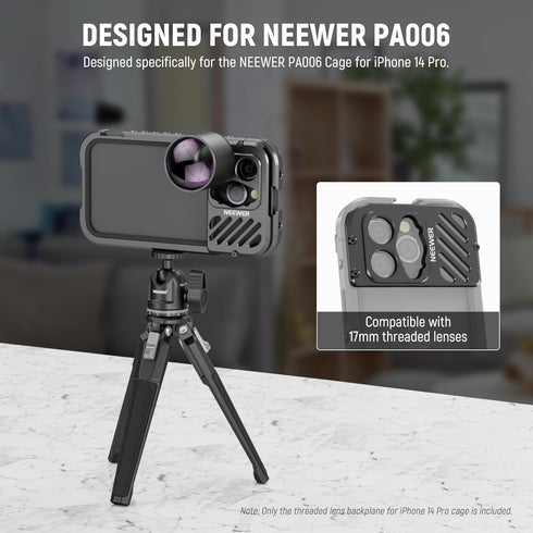 NEEWER Lens Backplane Compatible with iPhone 14 Pro Phone Cage NEEWER PA006, Aluminum External Lens Mount with 17mm Threaded M Lens Mount Unaffect...