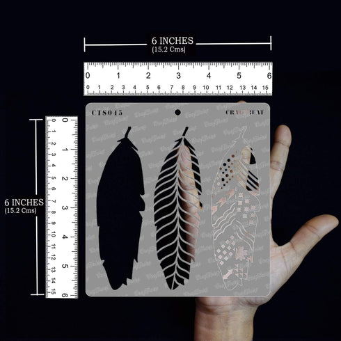 CrafTreat Layered Feather Stencils for Painting on Wood, Canvas, Paper, Fabric, Floor, Wall and Tile - Feathers - 6x6 Inches - Reusable DIY Art an...