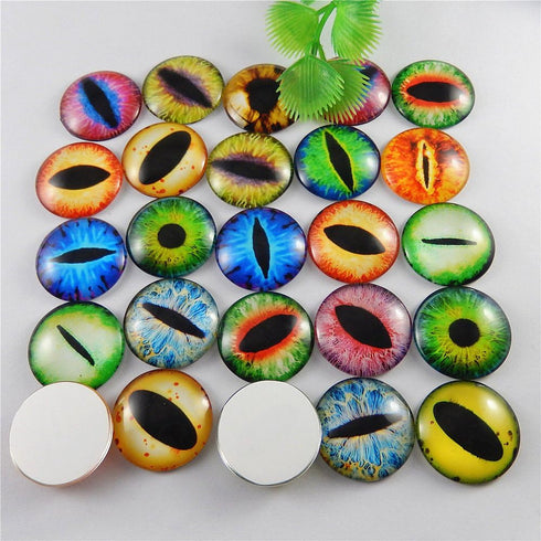 Julie Wang 20 PCS 1.18inches Mixed Style Dragon Eyes Round time gem cover Glass Cabochon Dome Dolls Jewelry Cameo Pendant Finding 30mm...