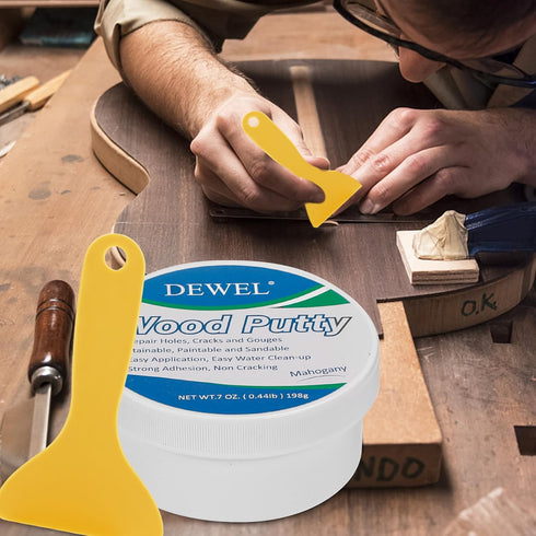 DEWEL Wood Putty, Mahogany Wood Filler, New Upgrade Wood Putty Filler Paintable, Stainable, Sandable, Wood Furniture Repair Kit Quickly Restore Wo...