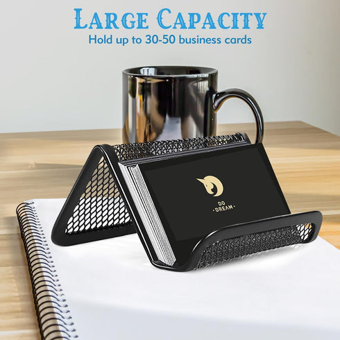 2 Pcs Black Business Card Holder Desk, Wire Mesh Business Card Holder Display, Desktop Business Card Stand, Metal Business Card Display Holder for...