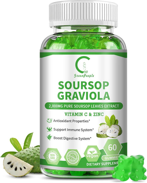 Soursop Graviola Gummies | 2,000mg Soursop Leaves Extract for Energy Boost, Digestive & Immune Support, Antioxidant Properties, Pure Soursop Fruit...