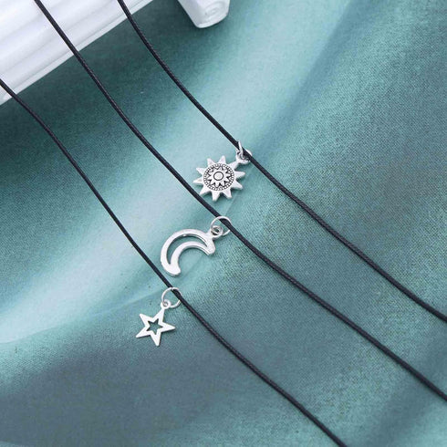 Boho Layered Crescent Moon Anklet Vintage Moon Star Dangle Anklet Bracelet Black Wax Rope Anklet Silver Sun Ankle Summer Foot Chain Set Jewelry fo...