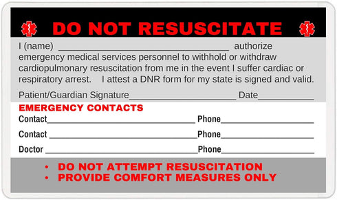 DNR Do Not Resuscitate Wallet Card (DNR-101) Quantity: (2)...