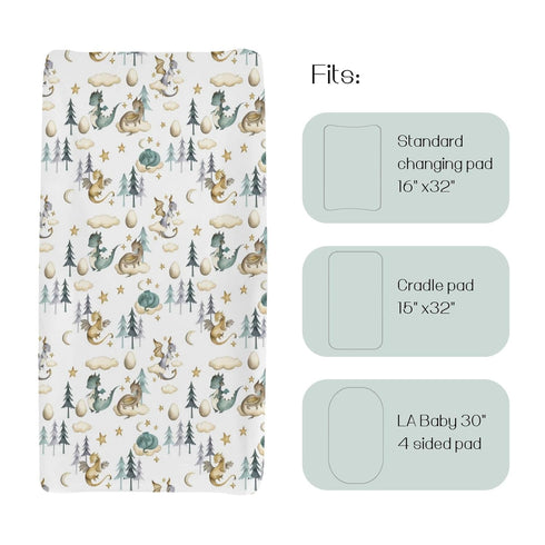 Watercolor Cute Dragon Fairy Tale Changing Pad Cover for Baby Boy, Cloud Moon Star Dragons Egg Diaper Change Table Covers, Soft Stretchy Safe Snug...