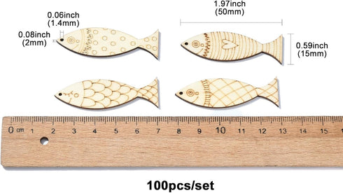 Ipotkitt 100 Pcs Random Undyed Wooden Fish Charms Old Lace Sea Animal Cutouts Unfinished Wood Summer Pieces for DIY Craft Supplies Keychain Home P...