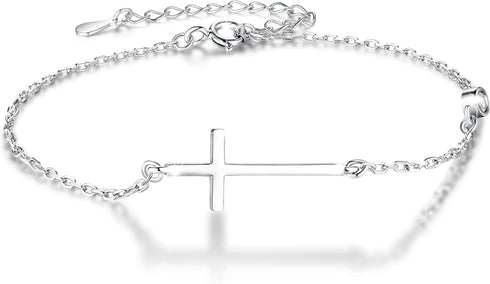 925 Sterling Silver Cross Bracelet Womens in Good Faith CZ Chain Bracelet with Cross for Confirmation Anniversary Birthday...