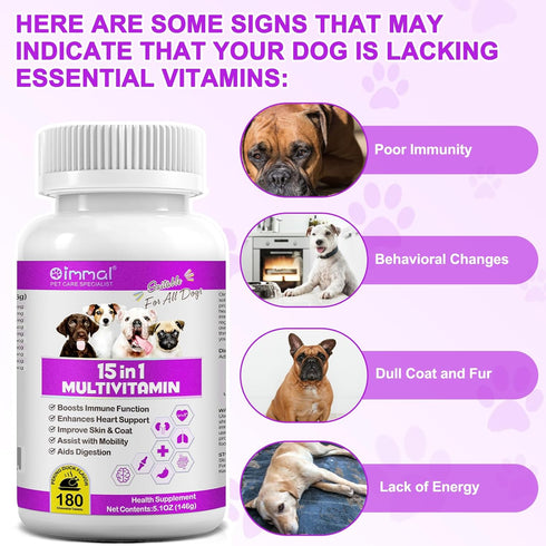 Dog Multivitamin Treats - 15 in 1 Multivitamin Tablets for Dogs with Glucosamine, Cranberry, Milk Thistle, Vitamins Supports Joint & Digestion, Sk...