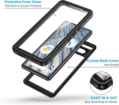 Lanhiem Pixel 7a Case, IP68 Waterproof Dustproof, Built-in Screen Protector, Rugged Full Body Shockproof Phone Case for Google Pixel 7a, Black/Cle...