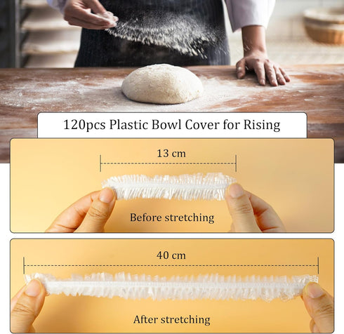 120PCS Reusable Bowl Covers for Bread Proofing, Elastic Plastic Covers for Sourdough Rising and Baking Supplies, Stretchable Wrap for Storage Cont...
