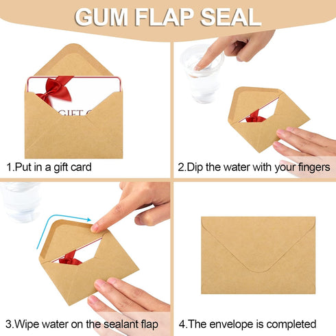 150 Pack Gift Card Envelopes, 4" x 2.75" Mini Envelopes, Brown Kraft Business Card Envelopes, Small Envelopes for Holidays, Weddings, Baby Showers...