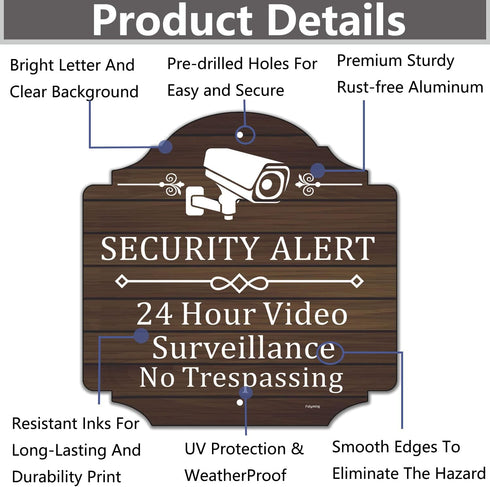 2 Pack Security Alert 24 Hour Video Surveillance Signs No Trespassing Signs 12 x 12 Inches CCTV Camera Warning Safety Signs Metal Reflective Sturd...
