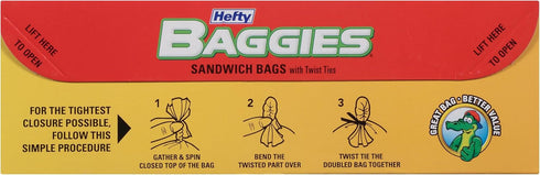 Hefty Baggies Food Storage Bags, Sandwich, Twist Tie, 150 Count...