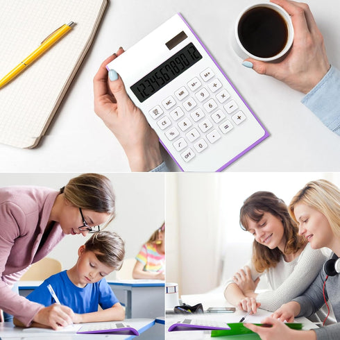 Purple Calculator, UPIHO Purple Office Supplies and Accessories, 10 Digits Solar Battery Basic Office Calculator, Dual Power Desktop Calculator wi...