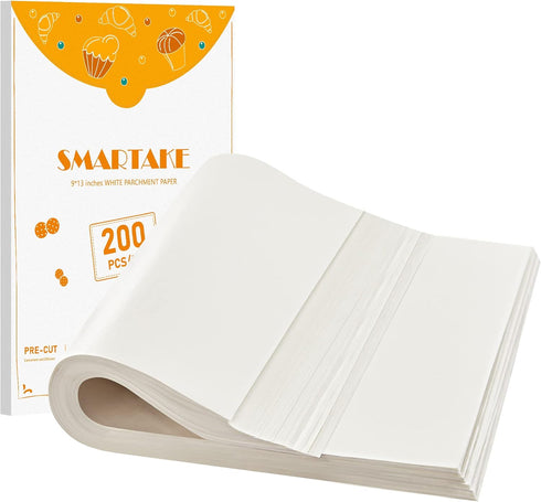 SMARTAKE 200 Pcs Parchment Paper Baking Sheets, 9x13 Inch Non-Stick Precut Baking Parchment, Suitable for Baking Grilling Air Fryer Steaming Bread...