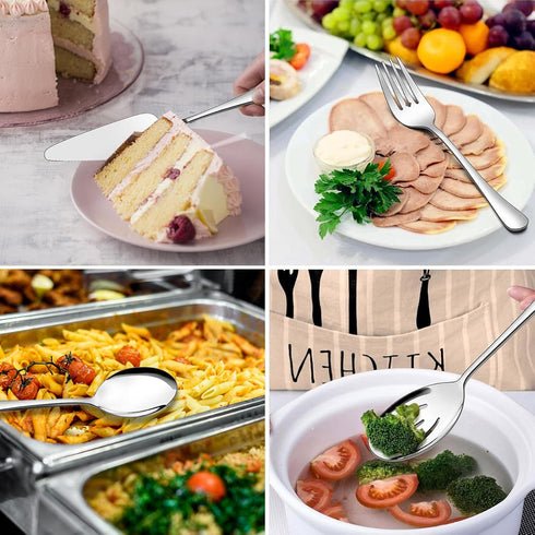 Serving Utensils, XEVOM 6-Piece Stainless Steel Serving Utensil Set Include Serving Spoon, Slotted Serving Spoon, Serving Fork,Serving Tong, Appet...