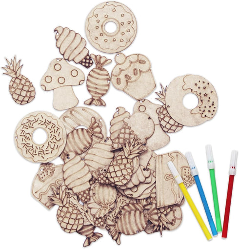 Unfinished Wooden Shapes and Cutouts - Bulk Wood Painting Crafts for Kids, DIY Home Decoration, Art Projects, Kids Painting Supplies, 65pcs Set of...