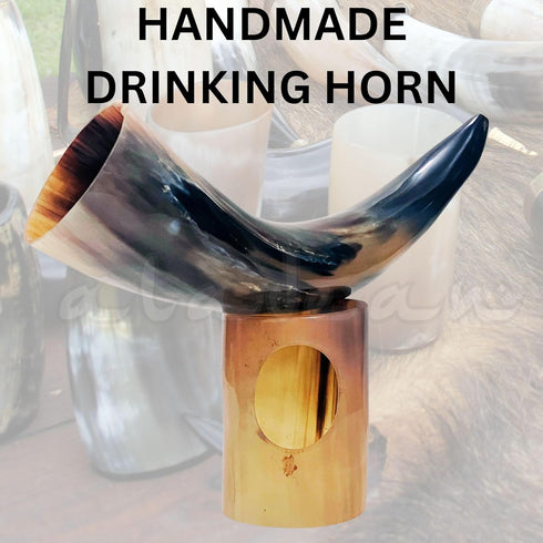 Viking Drinking Horn Mugs 10oz | Handmade Real Horn 9"-12" Cups for Ale Wine Beer Chalice Norse Tankard THOR LOTR Vikings Style Gift for Men - Bir...