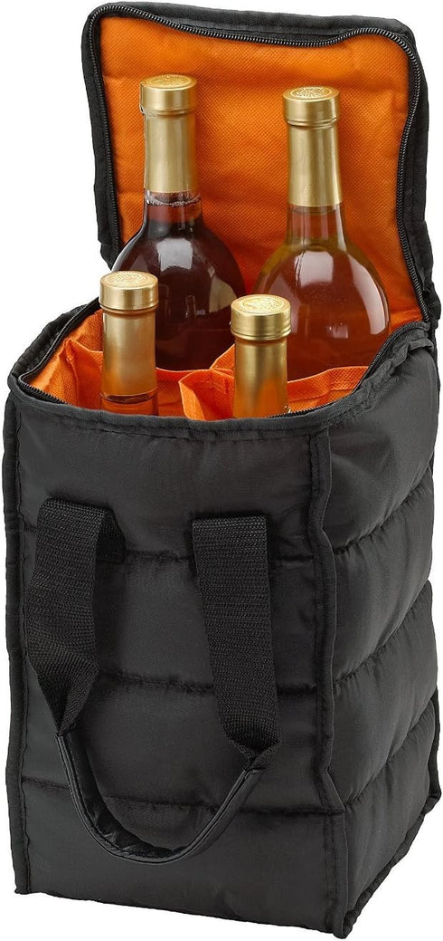 Wine Carrier Tote Bag - 4 Bottle Pockets - Attractive wine bag with thick external padding, zipper and easy to carry handles. The wine tote bag is...