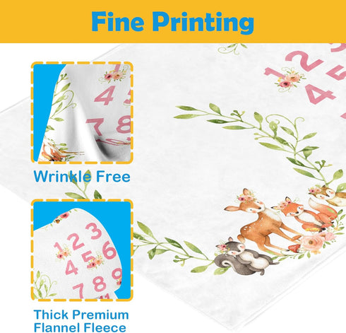 Woodland Animals Baby Stuff, Baby Month Blanket for Newborn Photo Taken - Baby Age Blanket with 2 Frame B34-1...